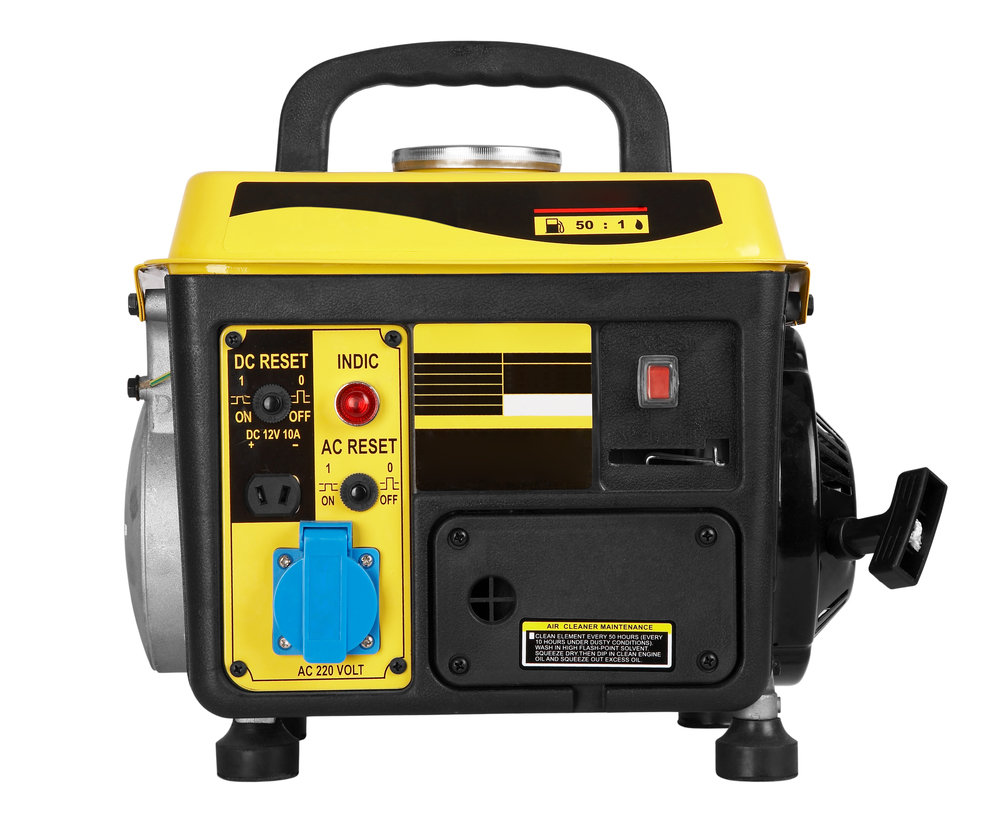 Yellow and black portable generator on white background