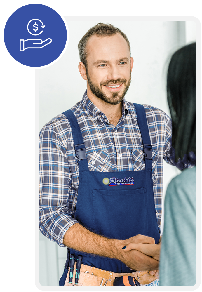 Man in work overalls shaking hands